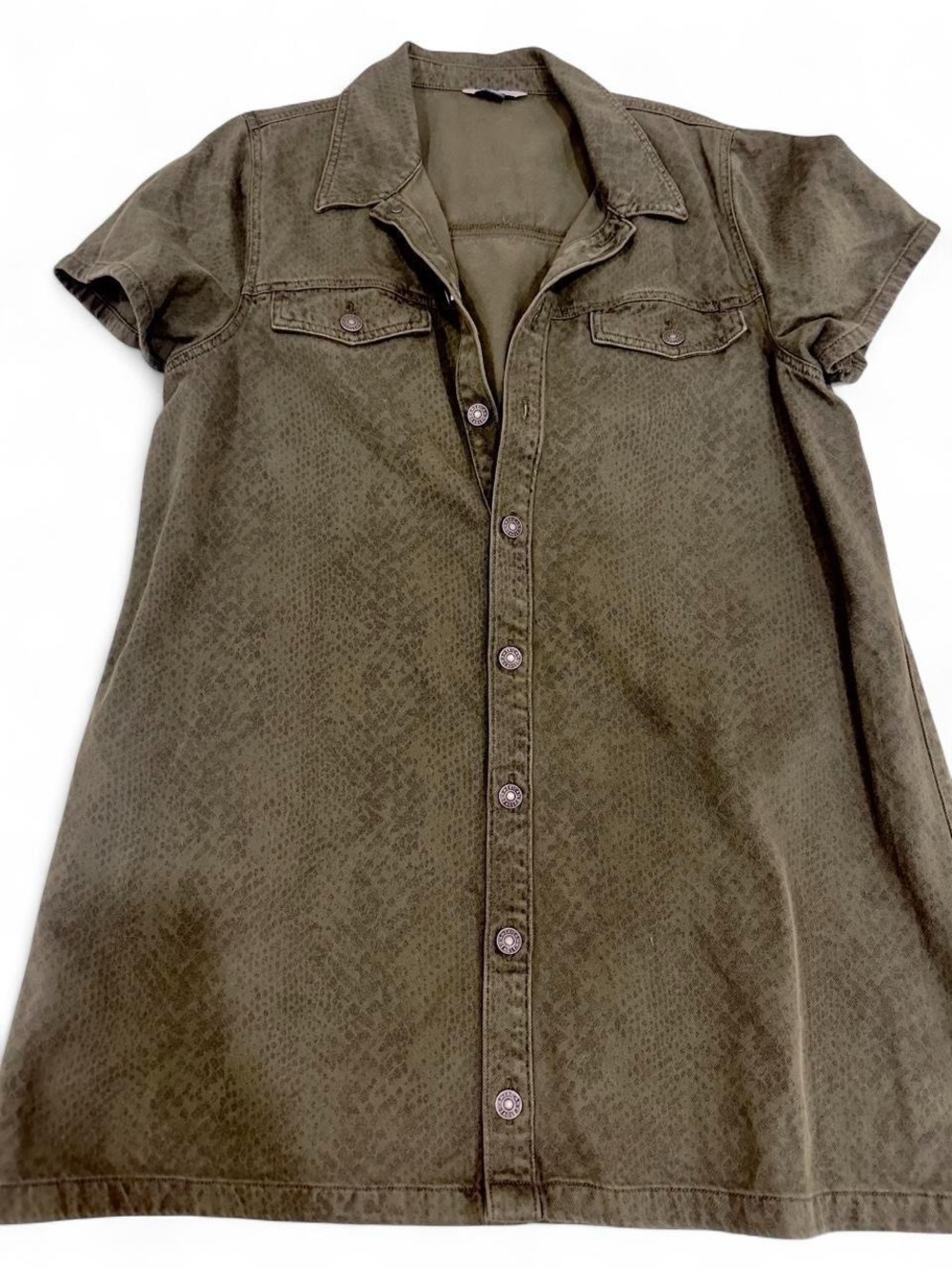 American Eagle Outfitters Olive Short-Sleeve Button Front Shirt Dress